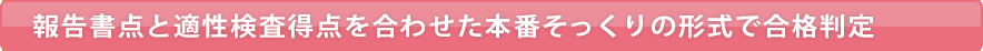 報告書点と適性検査得点を合わせた本番そっくりの形式で合格判定